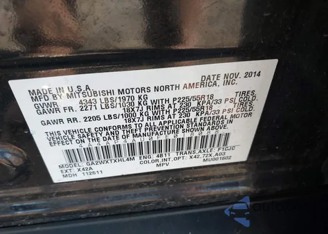 2015 Mitsubishi Outlander Sport Se z USA, uszkodzony, nr VIN 4A4AP4AU0FE018088